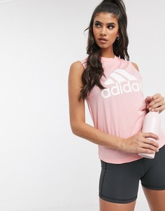 Розовая майка с крупным логотипом adidas-Розовый