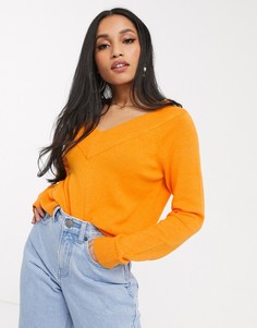 Оранжевый джемпер с V-образным вырезом Vila