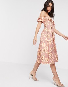 Платье-бандо миди с цветочным принтом ASOS DESIGN-Мульти