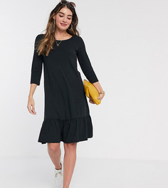 Черное платье-футболка с оборкой Mamalicious Maternity-Черный Mama.Licious