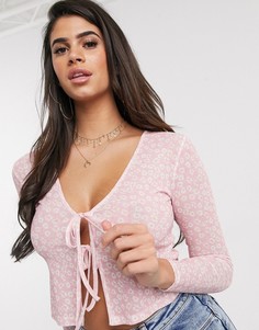 Сетчатый топ на завязках с цветочным принтом ASOS DESIGN-Розовый