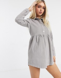 Серое вельветовое платье с присборенной отделкой Missguided-Серый