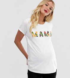 Футболка с цветочным принтом и слоганом ASOS DESIGN Maternity-Белый