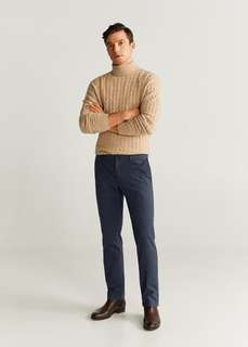 Хлопковые брюки slim fit с фактурной выделкой - Brest6 Mango