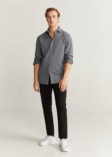 Хлопковая рубашка slim fit из шамбре - Chambre Mango