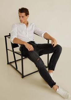 Джинсы Tim slim fit темного цвета с эффектом потертости - Tim5 Mango