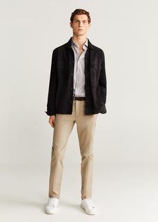 Рубашка slim fit из микровельвета в гусиную лапку - Maga Mango