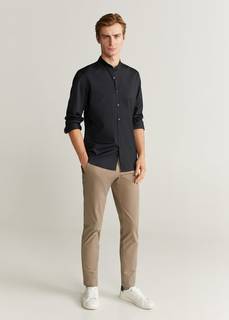 Хлопковая рубашка slim fit с воротником мао - Porto Mango