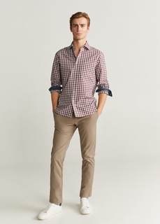 Хлопковая рубашка regular fit в клетку - Pale Mango