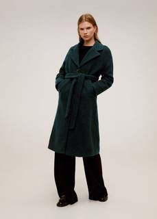 Полушерстяное пальто с поясом - Robe Mango