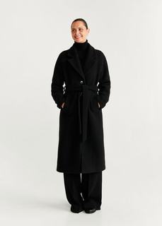 Полушерстяное пальто с поясом - Robe Mango