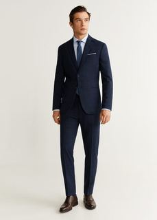 Костюмные брюки slim fit из шерсти в клетку - Travel Mango