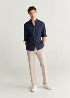 Хлопковая рубашка slim fit с воротником мао - Plain Mango