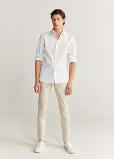 Хлопковая рубашка slim fit с вышивкой - Pano Mango