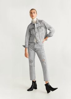 Джинсовая куртка с бахромой по низу - Grey Mango