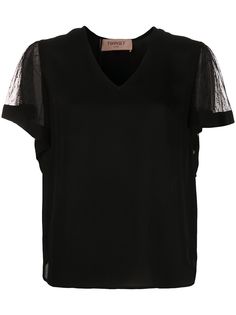 Twin-Set блузка с прозрачными рукавами и V-образным вырезом