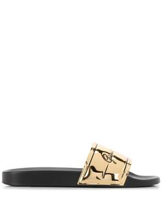 Versace шлепанцы с логотипом GV и эффектом металлик