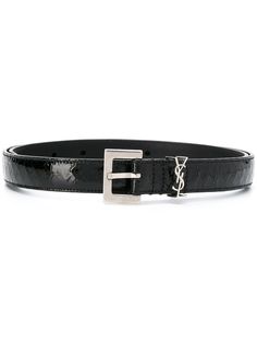 Saint Laurent ремень с тиснением под кожу крокодила и декором Monogram