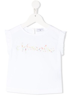 Monnalisa футболка с оборками на рукавах и логотипом