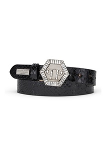 Ремень из кожи рептилии с шестигранной пряжкой Philipp Plein