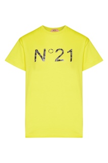 Желтая футболка с принтованным логотипом No.21