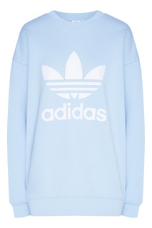 Голубой свитшот с белым логотипом Adidas