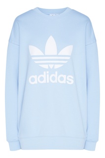 Голубой свитшот с белым логотипом Adidas