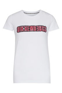 Белая футболка с красным логотипом Bikkembergs