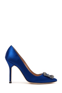 Синие атласные туфли с кристаллами Hangisi 105 Manolo Blahnik