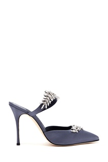 Серо-голубые атласные слингбэки с кристаллами Manolo Blahnik