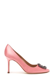 Розовые атласные туфли с кристаллами Hangisi 90 Manolo Blahnik