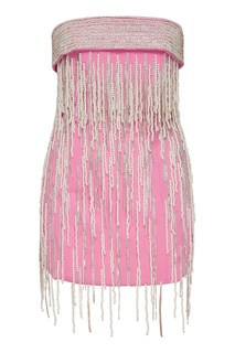 Розовое платье мини с бисерной бахромой Attico