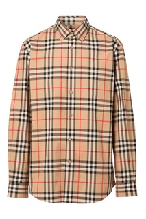 Бежевая рубашка в клетку прямого кроя Burberry