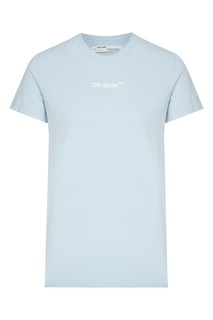 Серо-голубая футболка с белым логотипом Off White