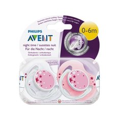 Пустышка силиконовая анатомическая Philips AVENT Ночные SCF176/28 0-6 м (2 шт) розовый/белый