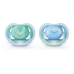 Пустышка силиконовая анатомическая Philips AVENT Ultra Air SCF344/22 6-18 м (2 шт) голубой/зеленый
