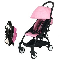 Прогулочная коляска Yoya Baby (175) (бамбук. коврик, подстак., дожд., москит., сумка-чехол, ремешок на руку, бампер регулир., удлин. спал. места тканевый) розовый/черная рама, цвет шасси: черный