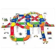 Shantou Gepai Игровой набор Парковка с машинками-трансформером P668-17 синий/красный/желтый/оранжевый/зеленый