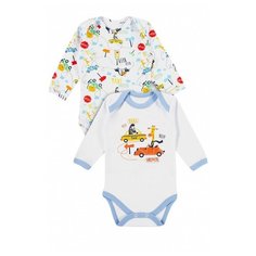 Боди Веселый Малыш размер 68, белый/голубой/желтый