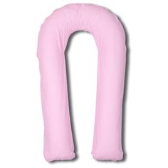Подушка Body Pillow для беременных U холлофайбер, с наволочкой из хлопка розовый в белый горох