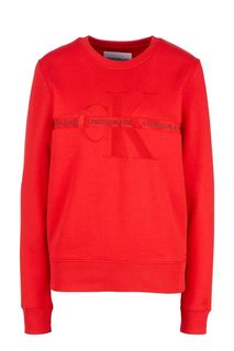 Красный хлопковый свитшот нашивкой и вышивкой Calvin Klein Jeans