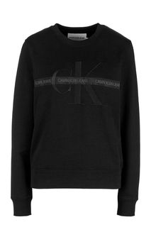 Черный хлопковый свитшот c нашивкой и вышивкой Calvin Klein Jeans