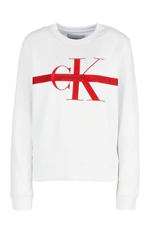 Белый хлопковый свитшот нашивкой и вышивкой Calvin Klein Jeans