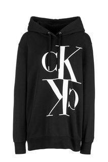 Черная хлопковая толстовка с капюшоном Calvin Klein Jeans