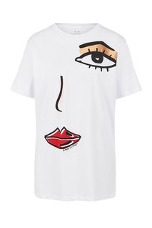 Хлопковая футболка свободного кроя с принтом Armani Exchange