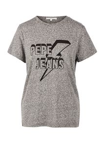 Серая футболка с отделкой стразами Pepe Jeans