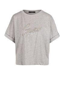 Укороченная серая футболка из хлопка Guess
