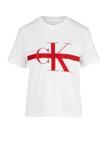 Белая хлопковая футболка с короткими рукавами Calvin Klein Jeans