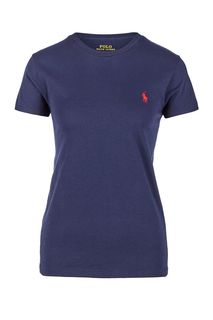 Синяя хлопковая футболка с круглым вырезом Polo Ralph Lauren