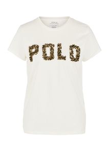 Хлопковая футболка с отделкой пайетками и бисером Polo Ralph Lauren